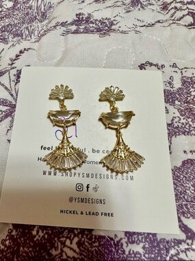 YSM Designs NWT Art Deco Style Crystal Statement Earrings